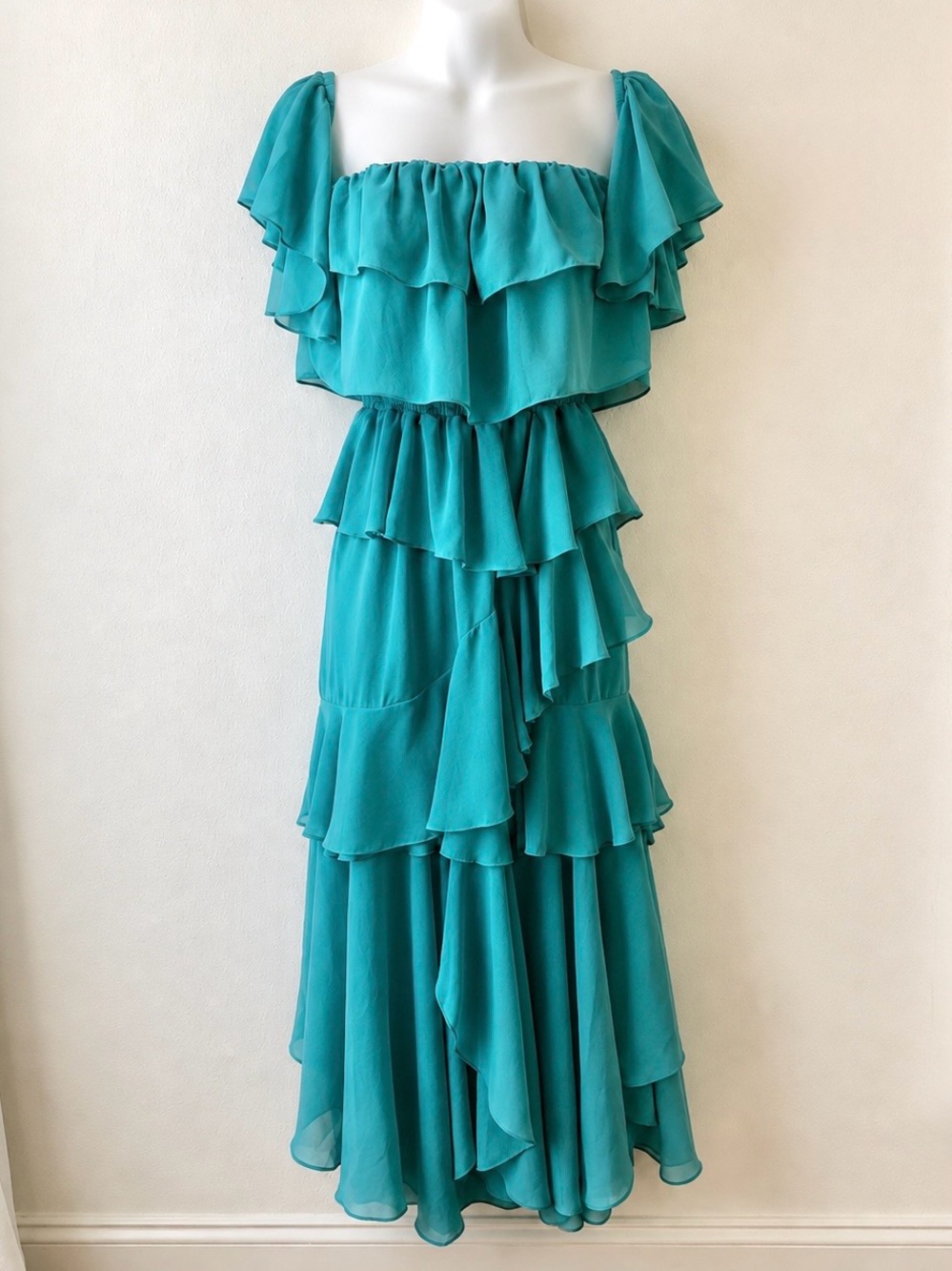 Misa Los Angeles Teal Tiered Ruffle Maxi